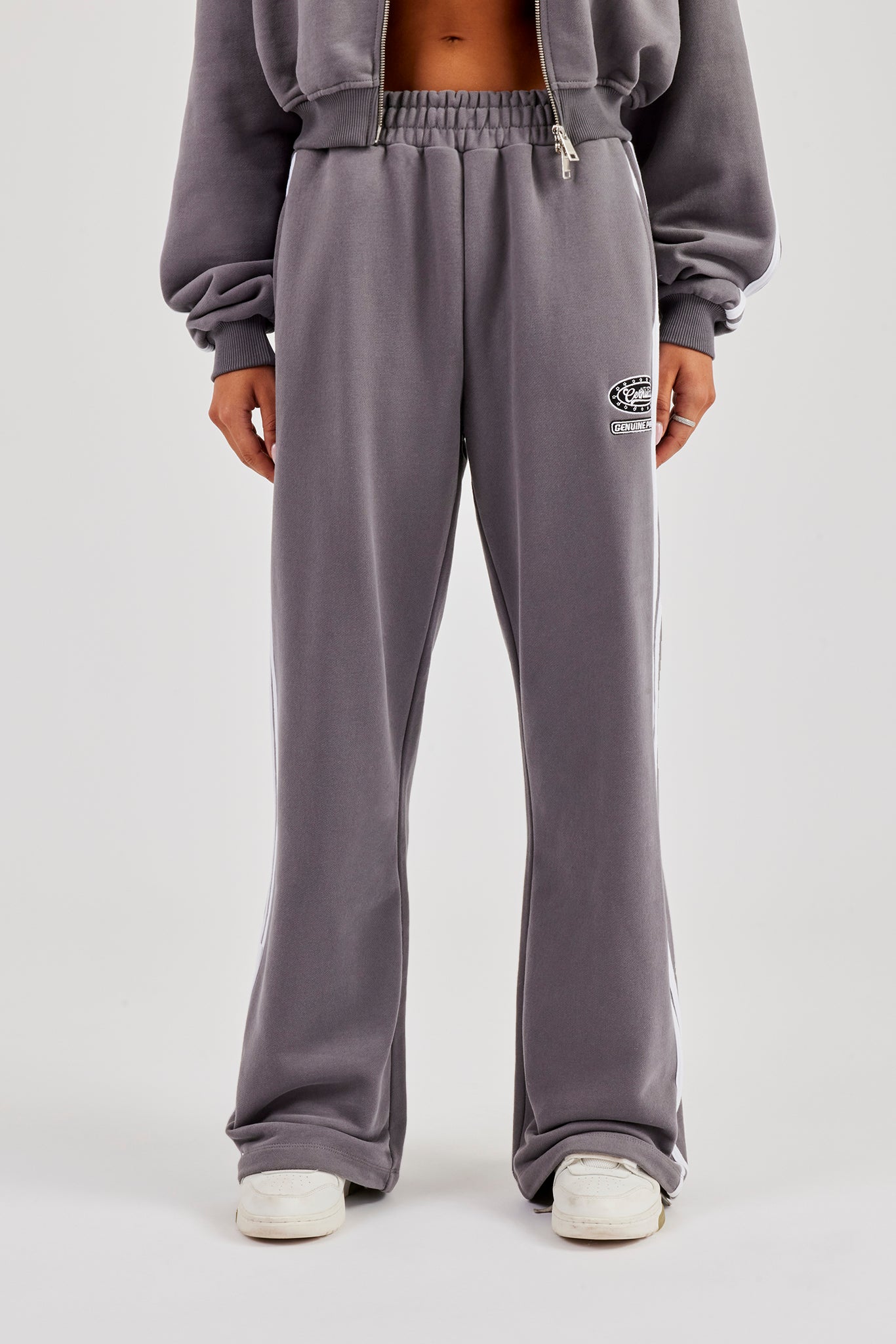 Moto Wide Leg Jogger - Washed Charcoal